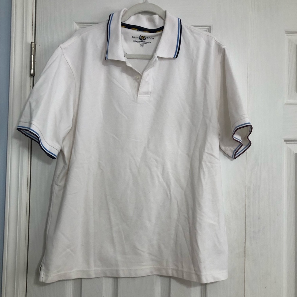Club Room‎ white polo shirt blue trim men’s XL estate performance classic